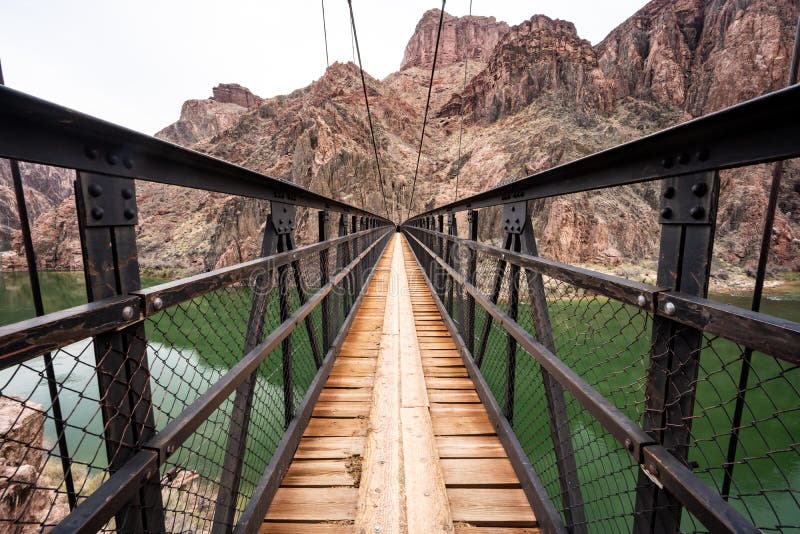Wooden Floor of the Black Bridge in the Grand Canyon Stock Image