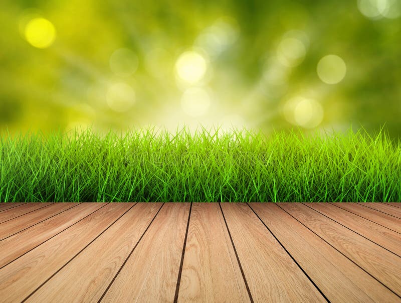 Wooden Floor With Green Grass Stock Image Image of board, timber
