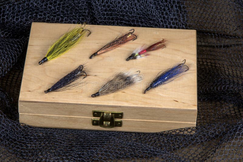 Wooden Box Ful of Dry Flies - Fly Fishing Stock Image - Image of