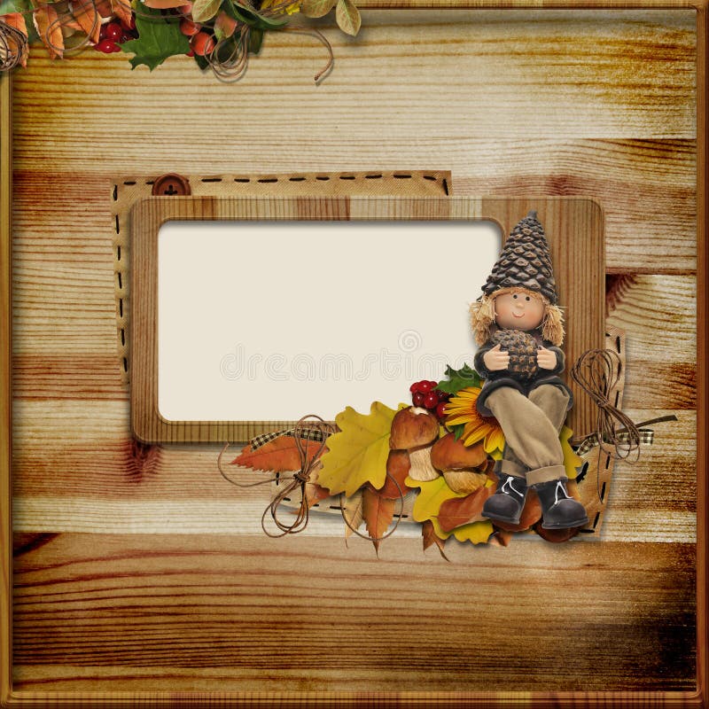 Wooden frame on autumn background