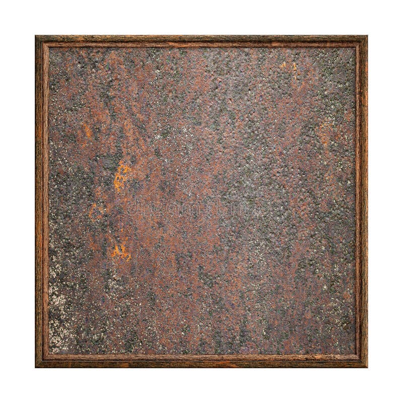 Wooden frame. Empty square frame with old rusty surface texture isolated on white background. Blank frame. Signboard mockup. Old