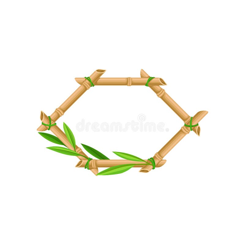 Wooden Frame Made of Bamboo Sticks and Leaves Vector Illustration on a