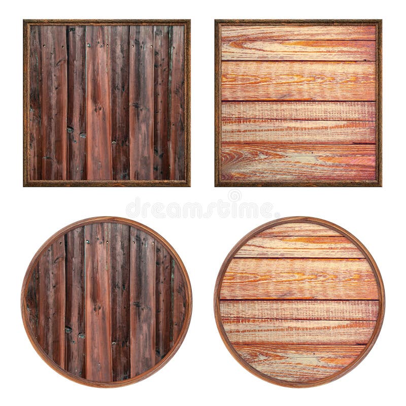 Wooden Frame. Four Blank Round and Square Frames with Creative Wooden