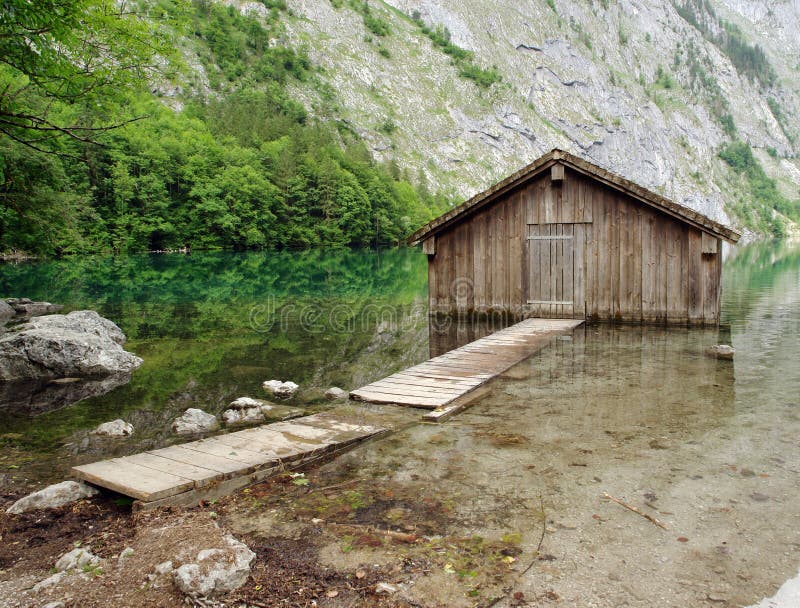 Wooden garage for boats.