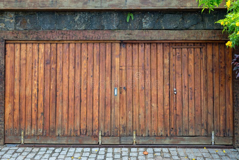Wooden garage gate texture stock image. Image of front 210154255