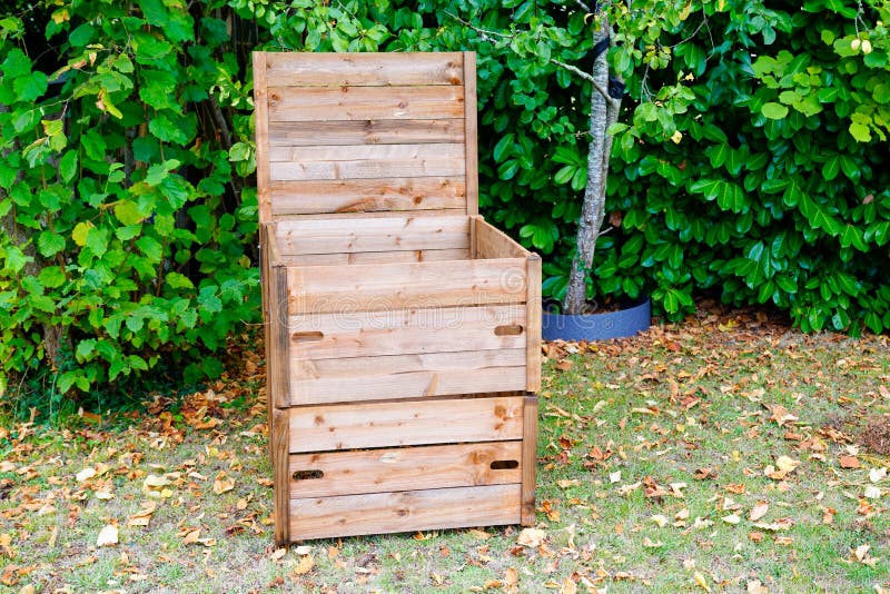 Wooden Garden Compost Bin with Organic Material Stock Image Image of