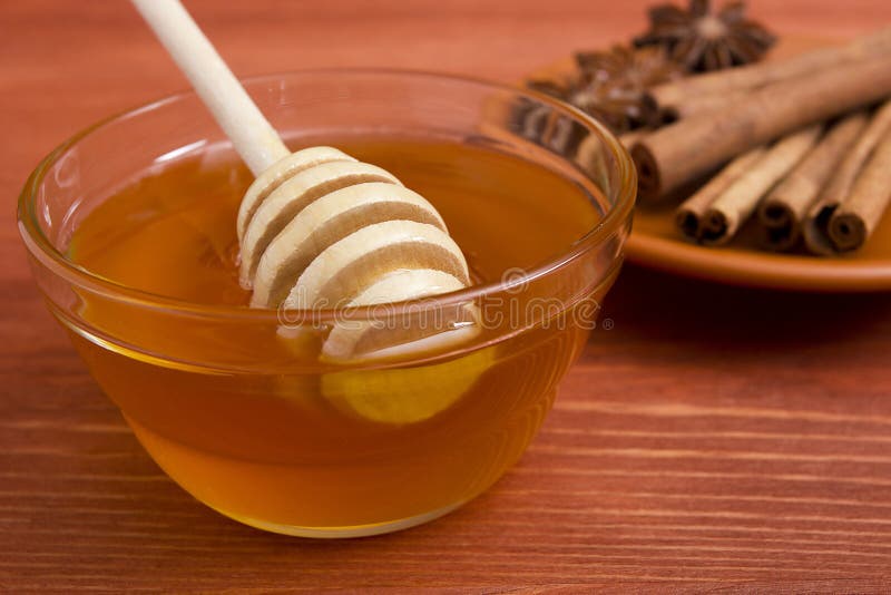 Wooden Honey Stick and Cinnamon Sticks. Stock Image Image of sweet