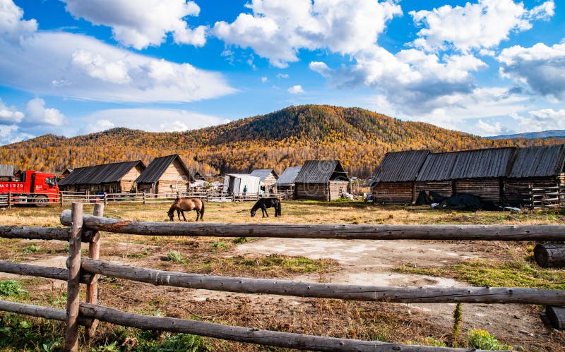 Traditional Tuva Village in autumn