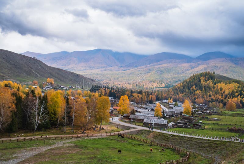 Traditional Tuva Village in autumn