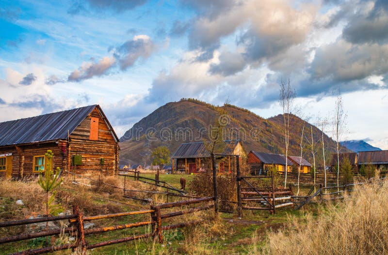 Traditional Tuva Village in autumn