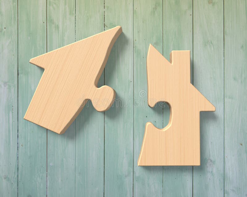 Wooden house shape puzzles stock image. Image of estate - 68423397