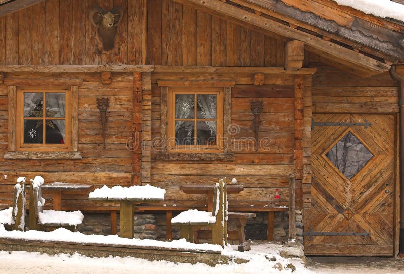 Wooden hut in winter