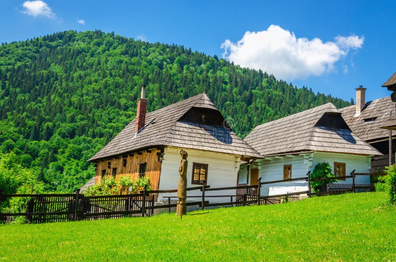 Wooden huts in traditional village, Slovakia