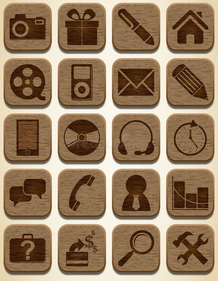 Wooden icons set stock vector. Illustration of future 28368671