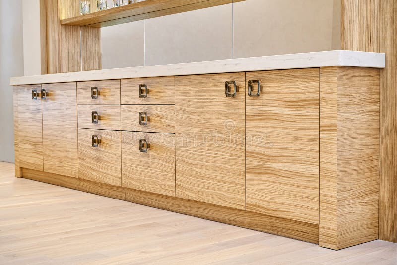 Wooden Kitchen Cupboard with Acrylic Solid Surface Countertop Stock