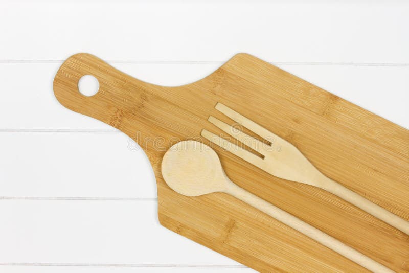Wooden Kitchen Utensils on a Cutting Board Stock Image Image of