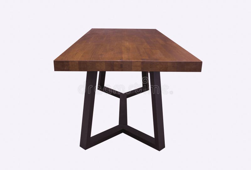 Wooden Lacquered Table with Black Legs on White Background Side View
