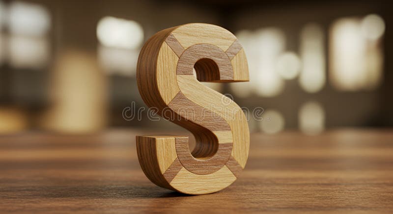 Wooden letter S crafted with intricate wood grain patterns royalty free illustration