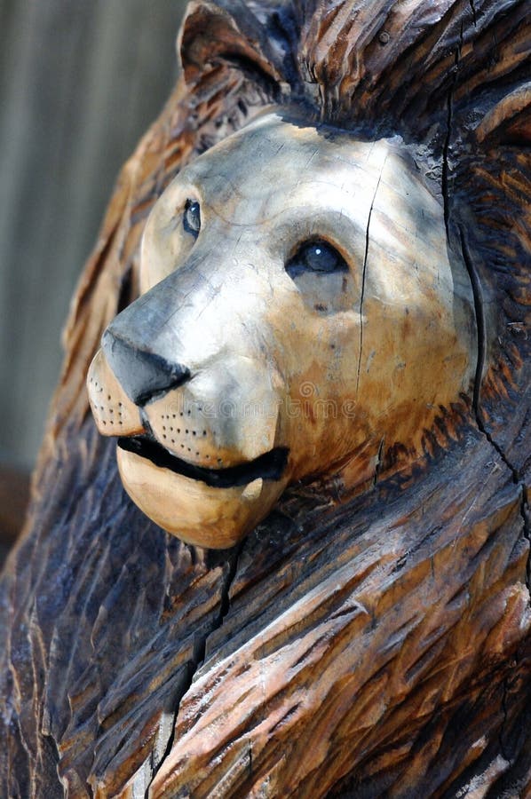 Wooden lion statue stock image. Image of wood, mane, hair 24210697