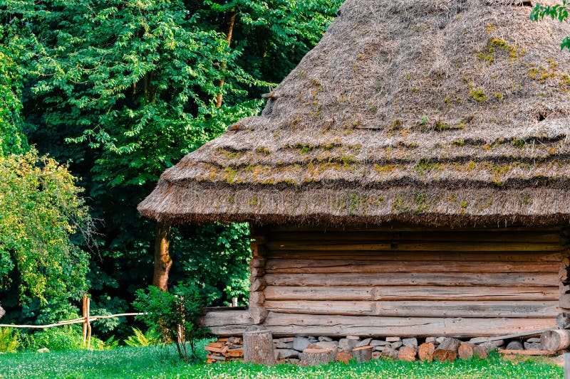 Wooden log house cabin village rustic building country side architecture frame summer environment royalty free stock photos
