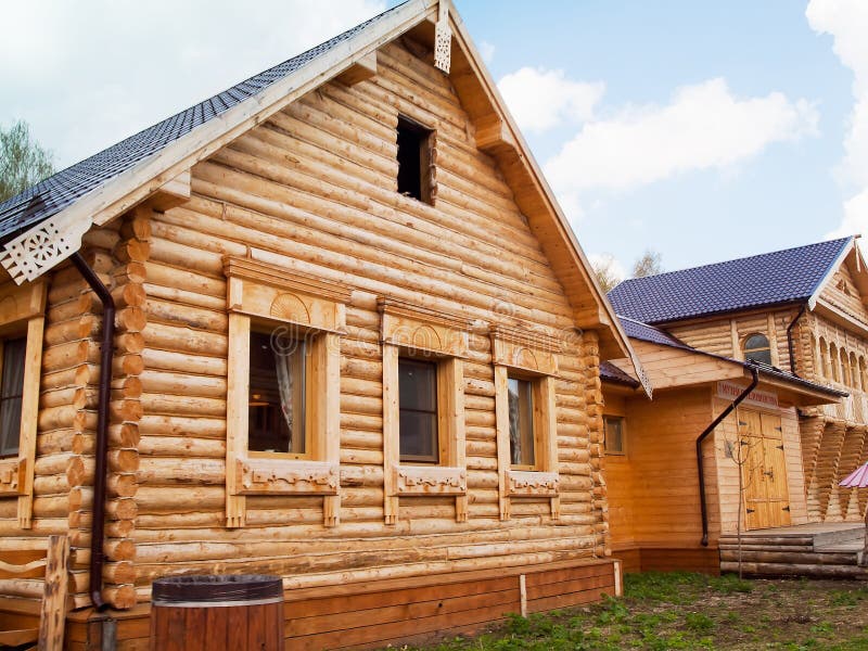 Wooden log house in Russian village in the middle Russia