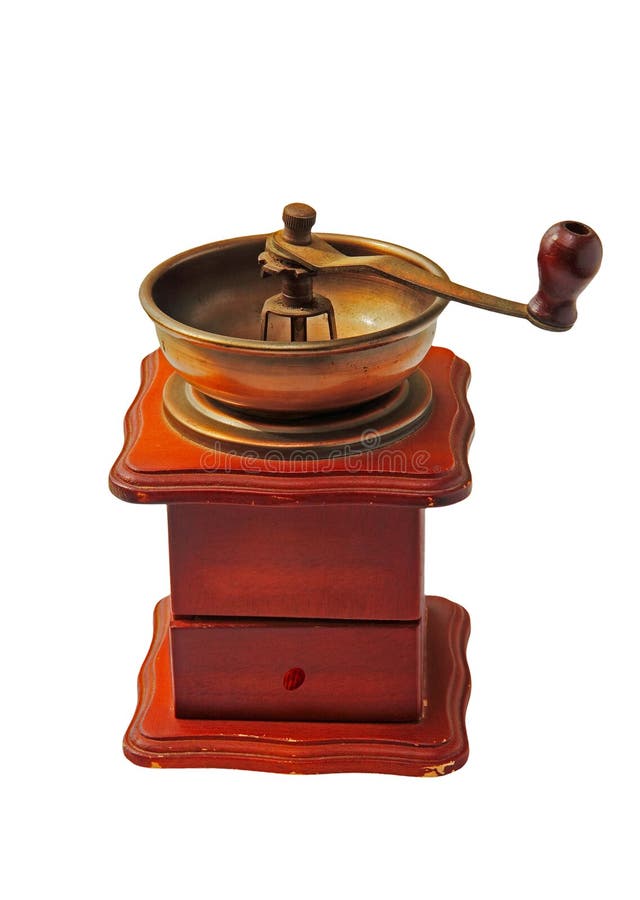 Wooden Manual Coffee Grinder Isolated on White. Stock Photo Image of
