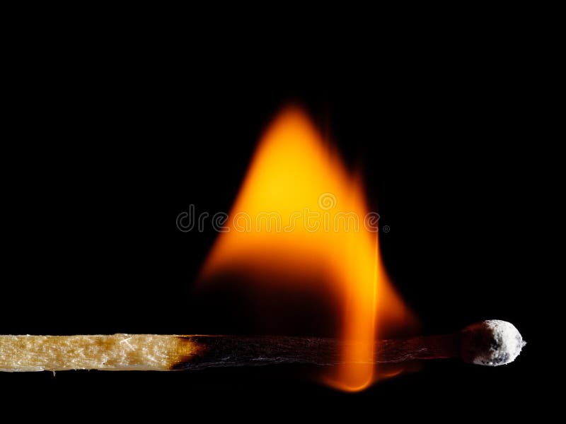 Wooden Match Burns with Yellow Fire on a Black Stock Photo Image of flaming, orange 264991506
