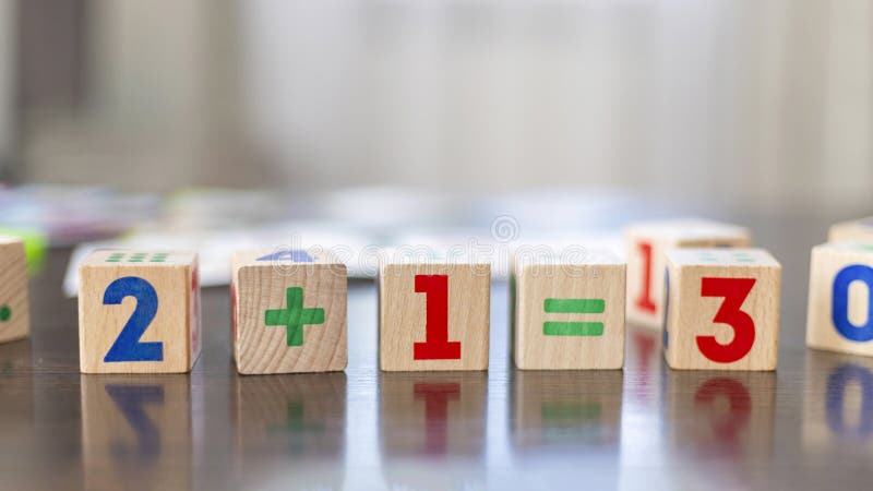 Wooden Math Blocks on Table Education Concept Stock Photo - Image of ...