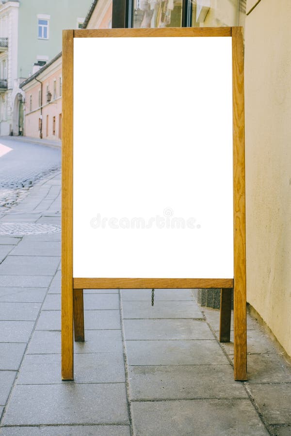 Wooden menu black board mockup near cafe, bar, restaurant, shop in the street stock photos Wooden menu black board mockup near cafe, bar, restaurant, shop in the street stock photos