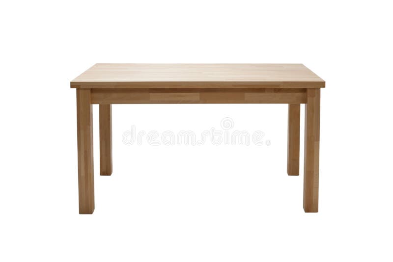 Wooden modern table isolated on white background. Kitchen dining table, front view stock image