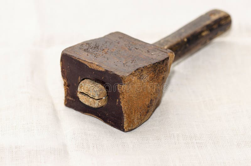 Wooden old hammer. Mallet tool for building construction stock photos