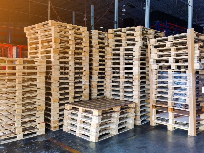 Wooden Pallets Stack at the Freight Cargo Warehouse Storage for ...