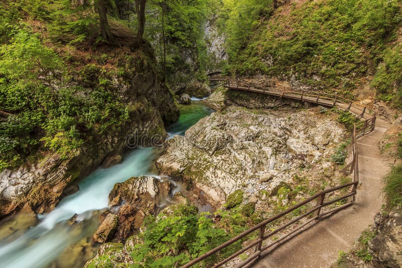 Wooden path in canyon,Vintgar Gorge,Slovenia,Europe stock photography