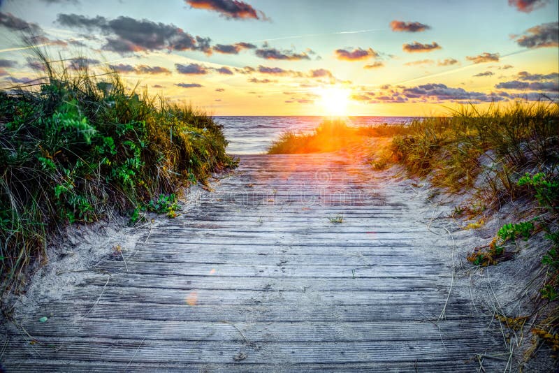 Wooden path at sunset