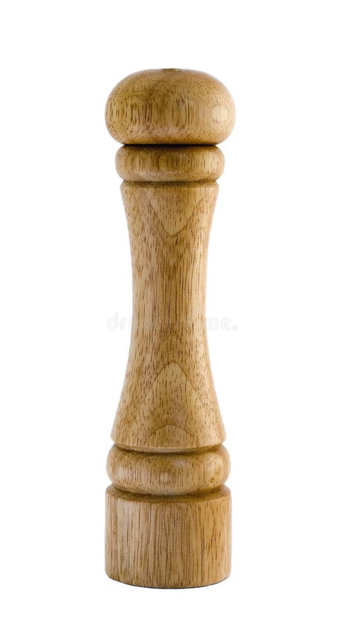 Wooden pepper-mill isolated on white background stock photography