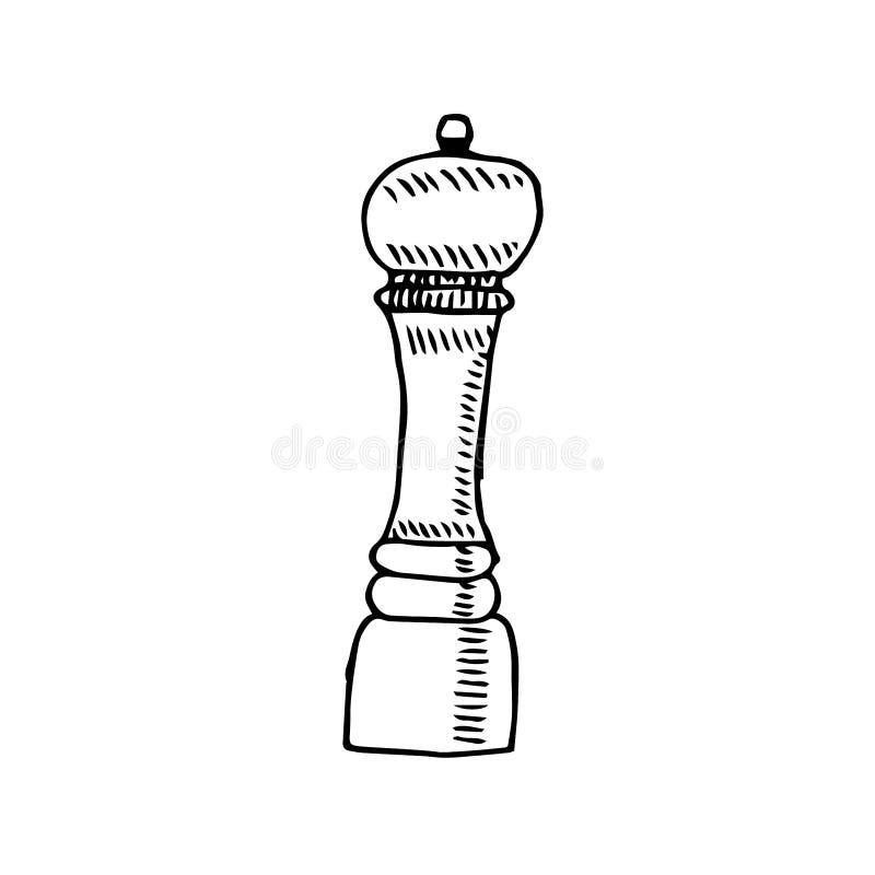 Wooden Pepper Mill Vector Illustration Hand Drawing Sketch Stock Vector