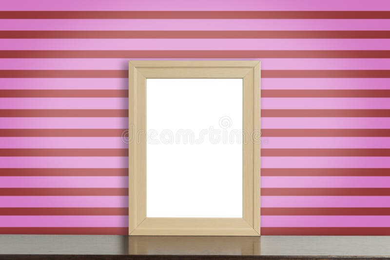 Wooden Picture Frame on Pink and Black Punk Style Stripe Wall Stock