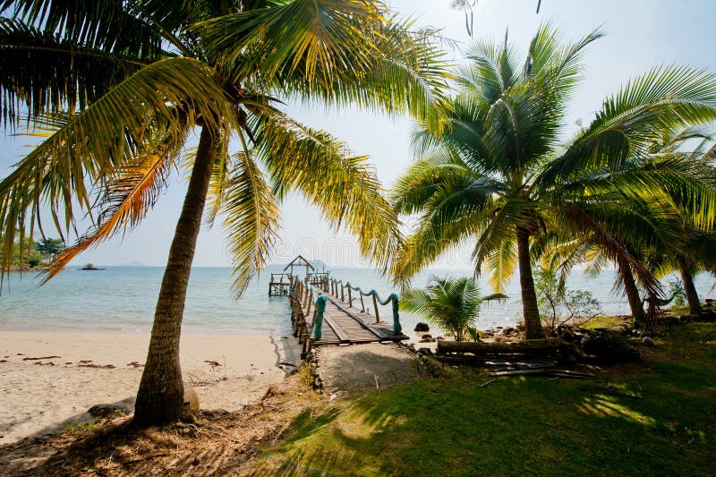 A Wooden Pier on the Island of Koh Chang. Stock Image - Image of bridge ...