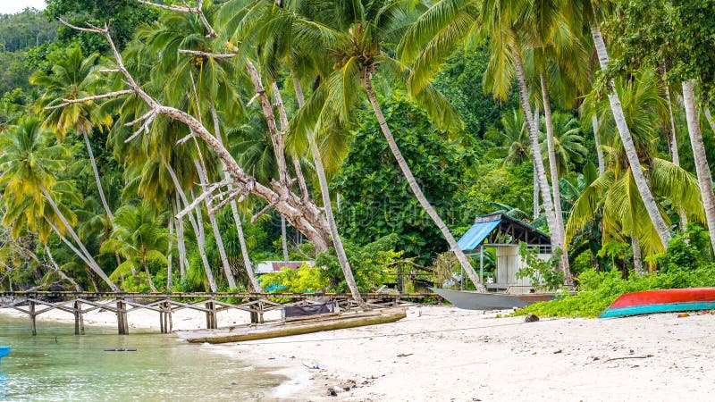 Wooden Pier of an local Village on Gam Island, West Papuan, Raja Ampat, Indonesia royalty free stock photography Wooden Pier of an local Village on Gam Island, West Papuan, Raja Ampat, Indonesia royalty free stock photography