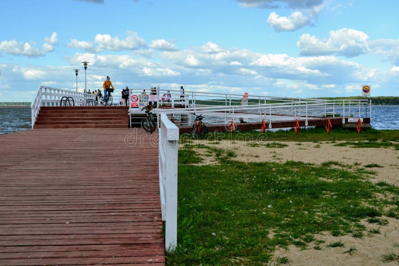 Wooden pier in Nieporet, Poland. The Zegrze Reservoir