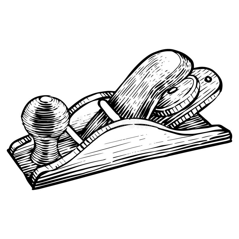 Hand Plane Icon in Sketch Style. Woodworking Tool Vector Illustration