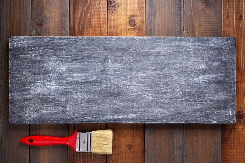 Wooden Plank Board and Paint Brush Stock Photo Image of natural