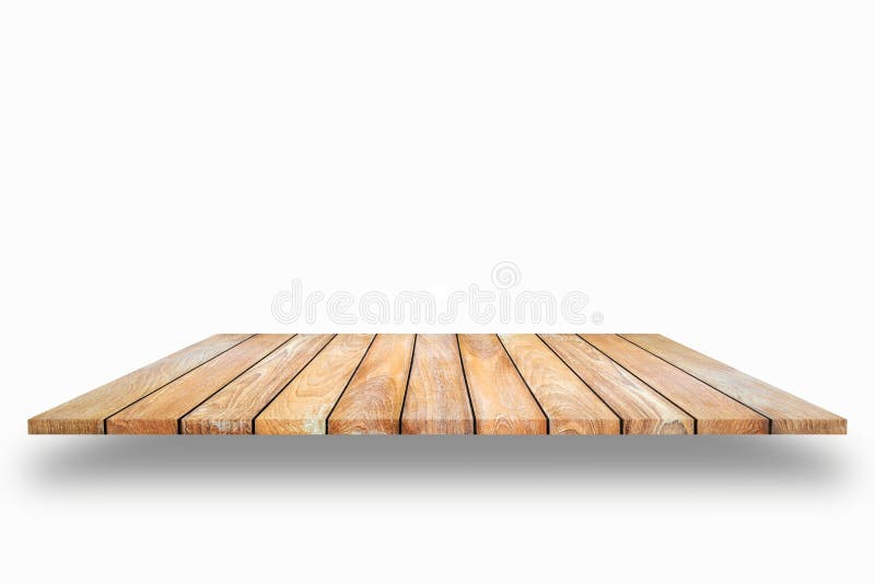 Wooden plank shelves and white background. For product display,Clipping Path.