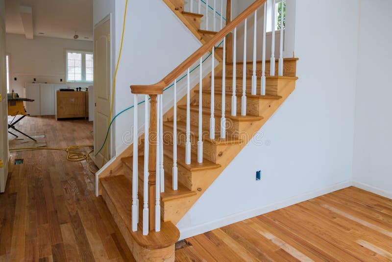 Wooden Planks Around Pole Stairs Handrails Renovation For