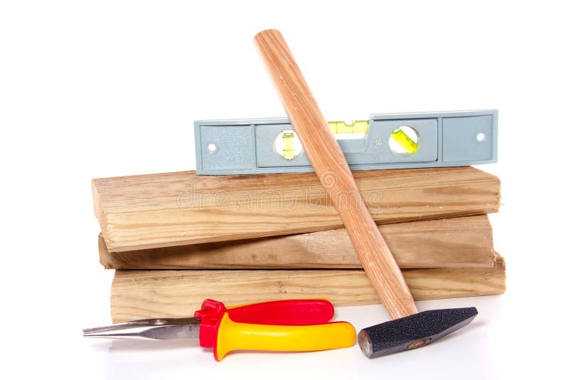 Wooden planks with work tools