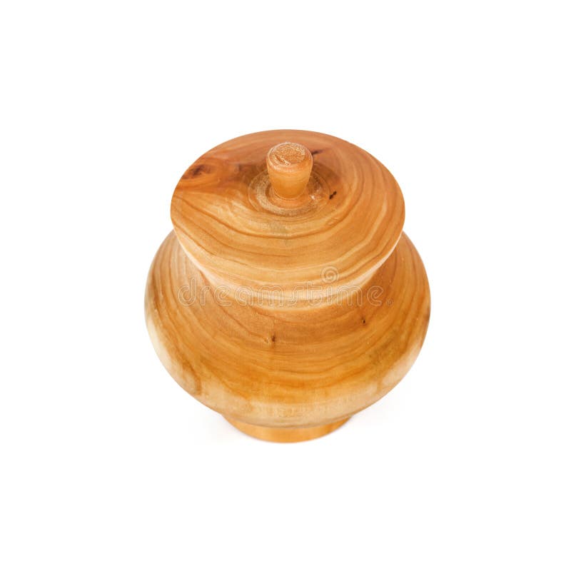 Wooden Pot with Lid Isolated on White Background Stock Image Image of