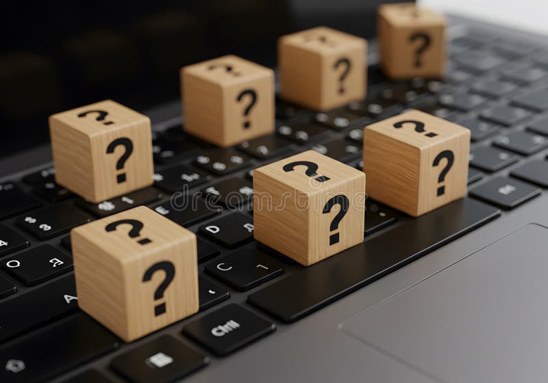 Question mark blocks on keyboard concept for faq help support and business problem solving uncertainty vector illustration