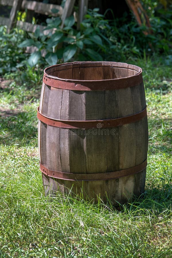 Wooden Rain Barrel in an Outdoors Setting Stock Image Image of eaves