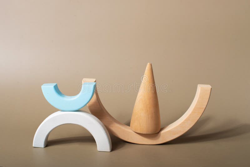 Wooden rectangular shapes on a beige background. Abstract geometric shapes. royalty free stock photo