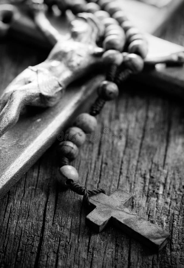 Wooden rosary beads and crucifix